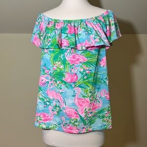 Lilly Pulitzer La Fortuna Off Shoulder Ruffle Top in Floridita print size Large